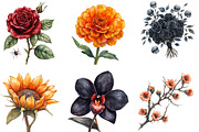 Halloween Flowers Clipart, a Work Illustration by cherrydesign (Thumbnail 2 of 3)