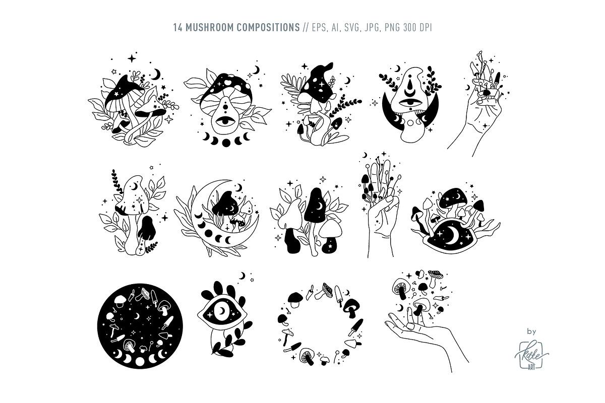 MAGICAL MUSHROOM LINE ART, an Object Illustration by Kate Art (Photo 2 of 10)