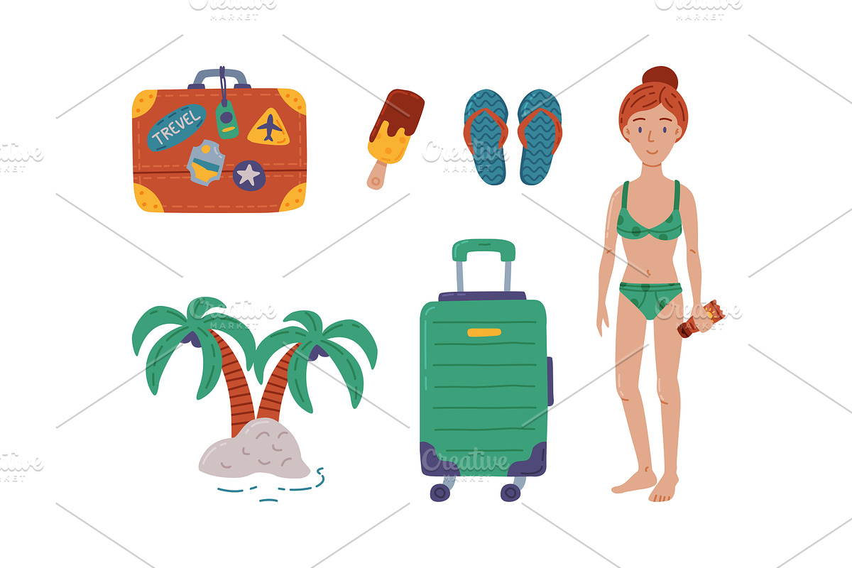Travel and Vacation with Woman in, an Object Illustration by TopVectors