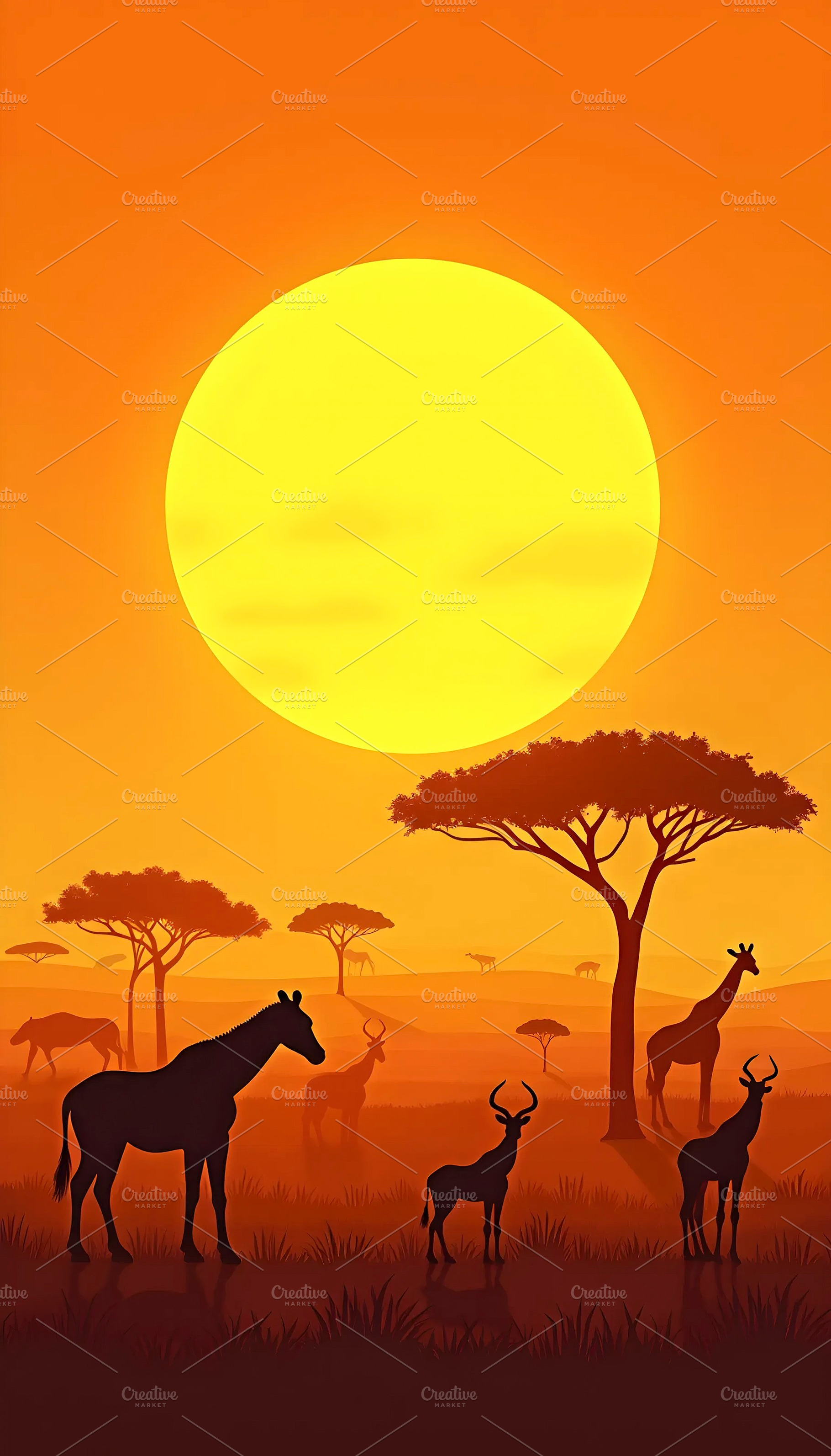 Golden Sunset over African Savanna w, a Photo by LOGOCREATIVE