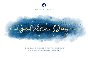 Golden Day Font with Extras & Shapes, a Script Font by Velliniki