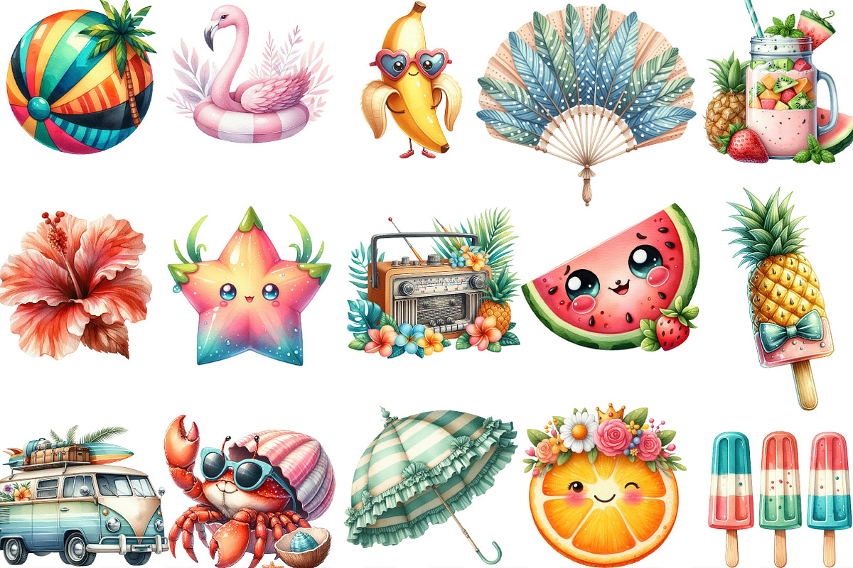 Cute Summer Tropical Clipart, an Illustration by Designking (Photo 2 of 4)