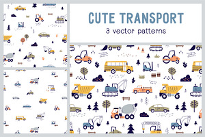 Cute Scandi Cars Seamless Patterns