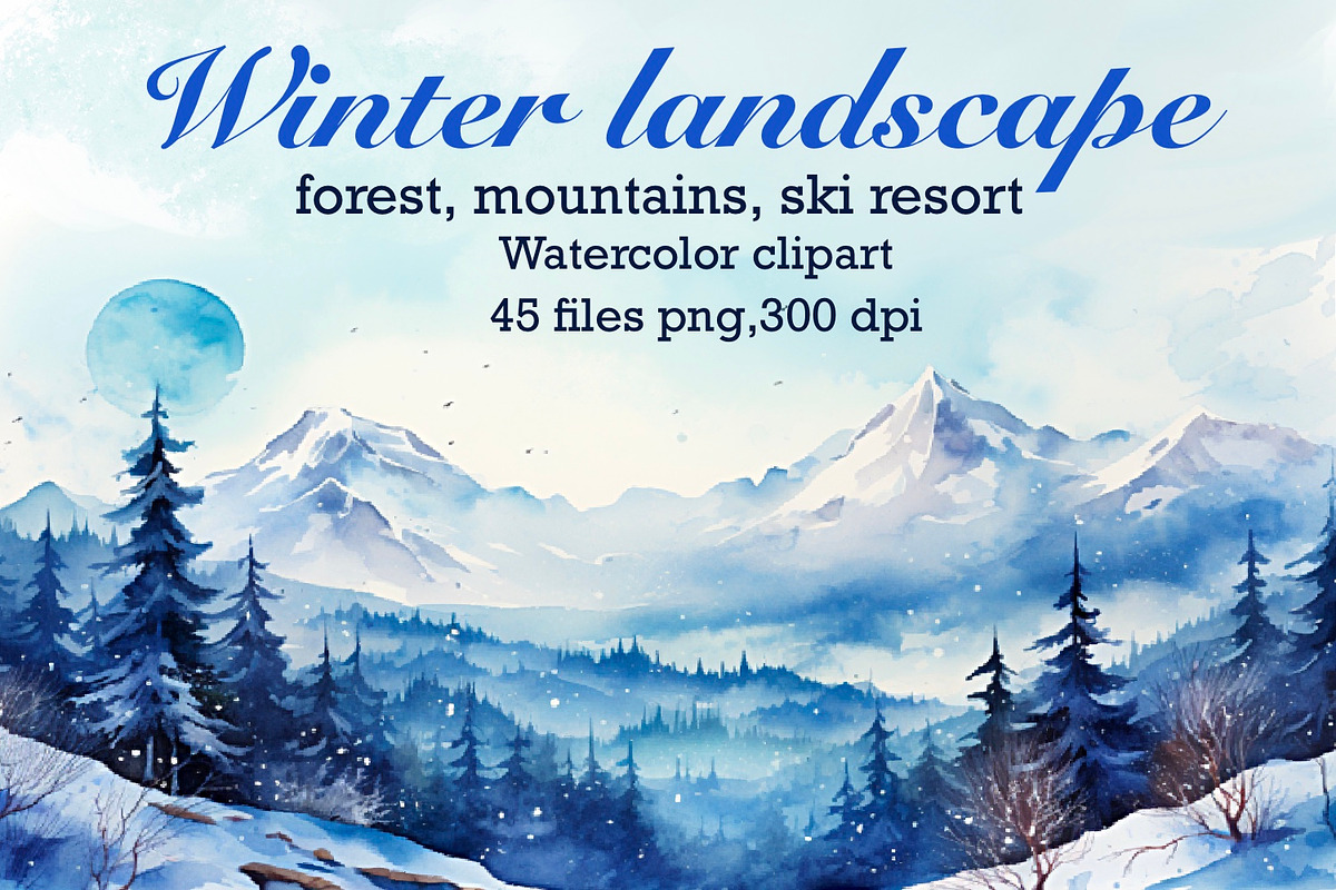 Winter mountain landscape, a Seasonal Illustration by AkvarelRiver (Photo 1 of 6)