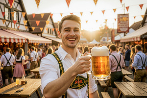 Smiling man in lederhosen, a Photo by rarrarorro