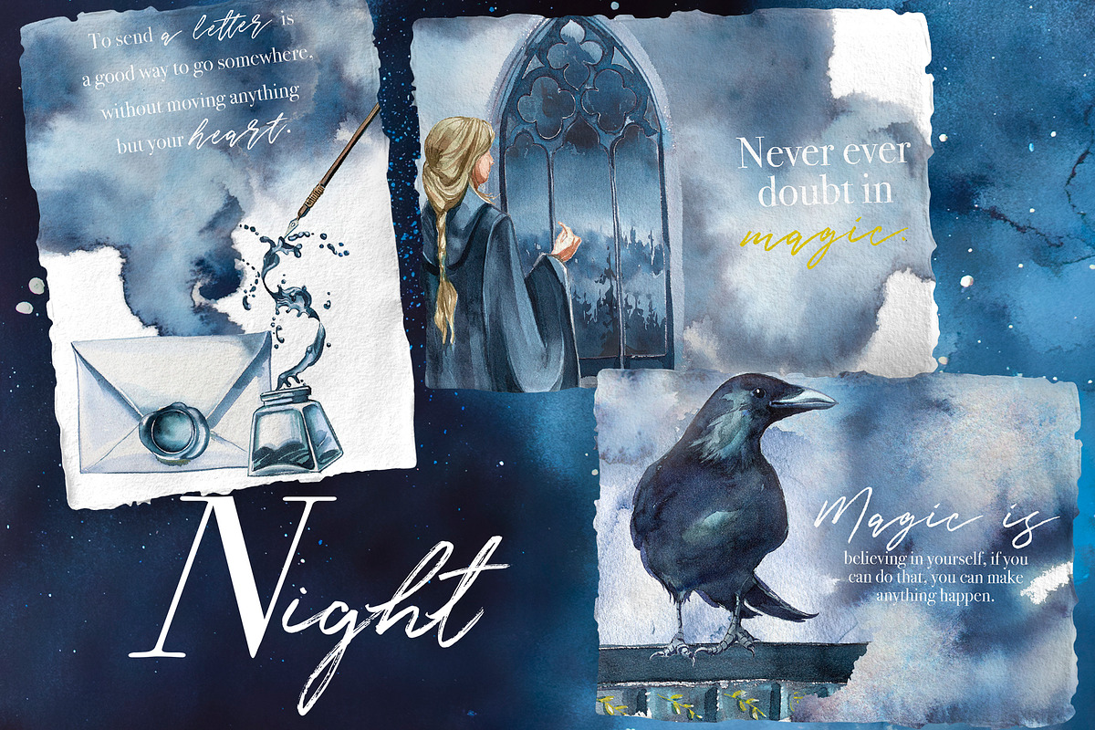 Hand-Painted Night Clipart Set, an Animal Illustration by ArtCreationsDesign (Photo 24 of 29)