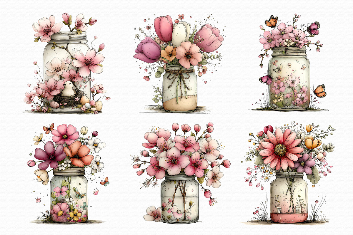 Watercolor Spring Mason Jar Clipart, an Illustration by Libby Wishes (Photo 6 of 6)