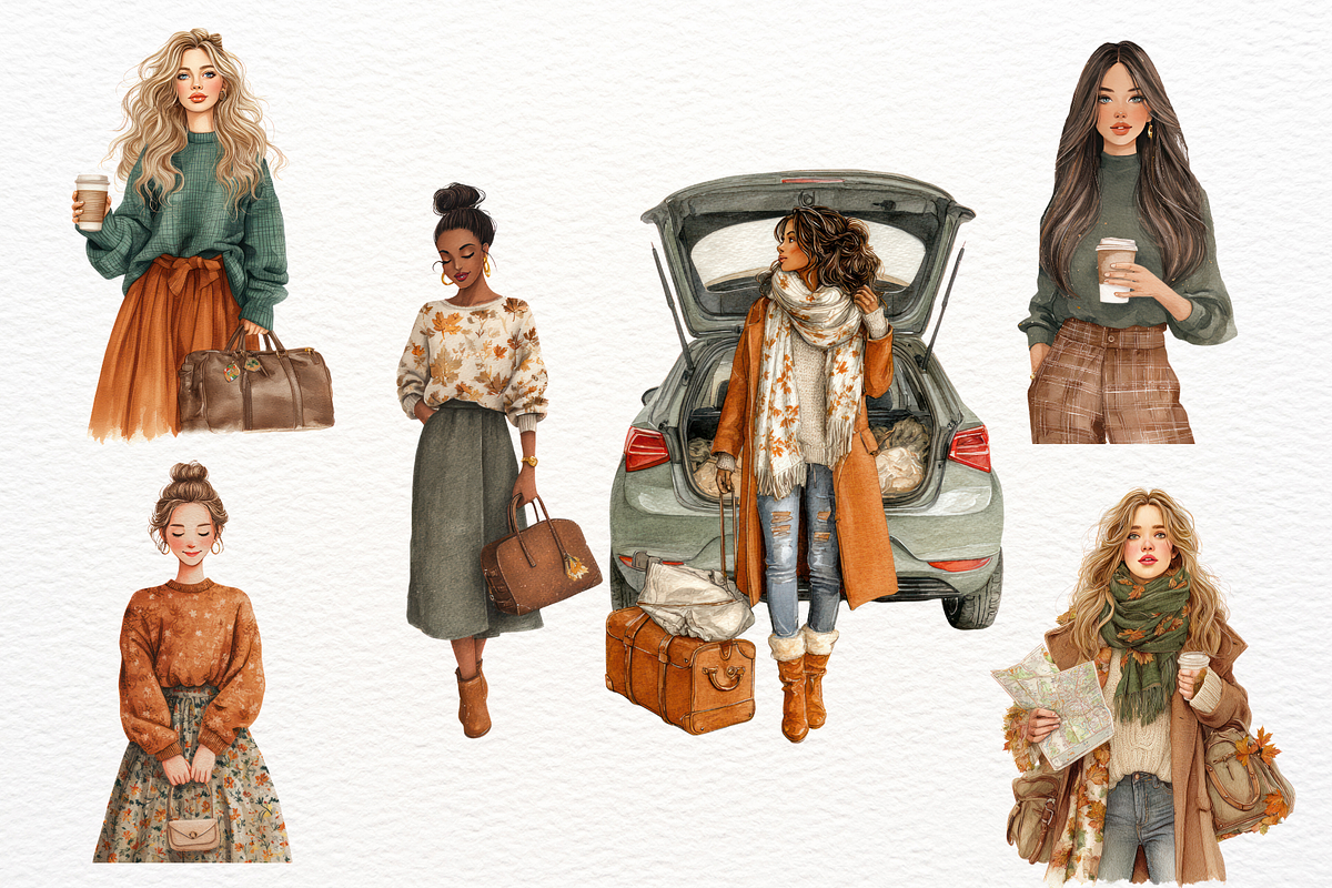 Autumn Travel Watercolor Clipart, a Seasonal Illustration by Maysa Art (Photo 2 of 6)