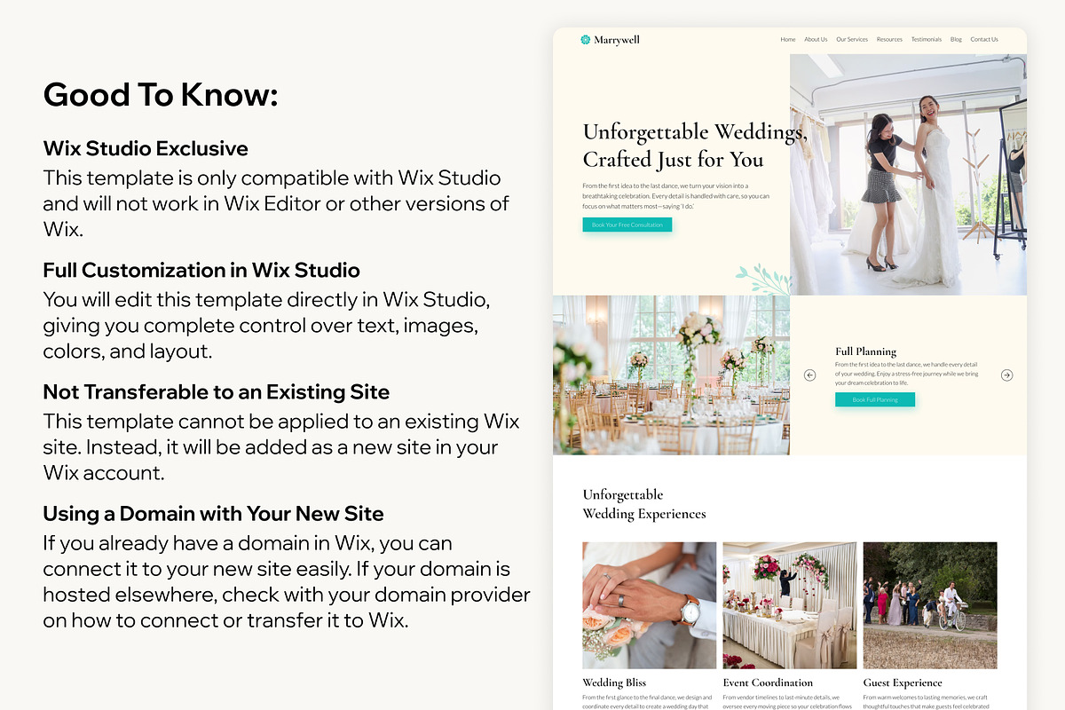 Elegant Wedding Planner Wix Template preview 6
