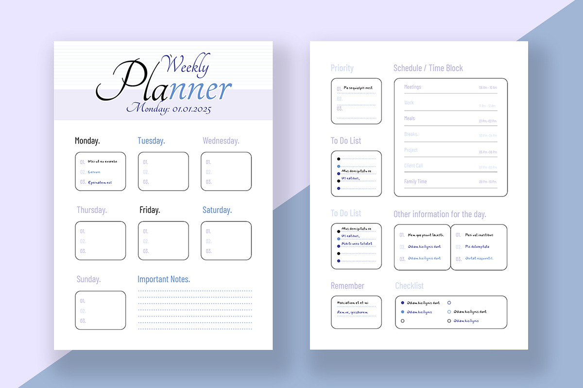 Weekly Daily Planner Layout, a Stationery Template by ContestDesign (Photo 1 of 3)