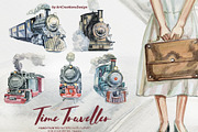 Watercolor Time Traveller Clipart, a Transportation Illustration by ArtCreationsDesign (Thumbnail 4 of 12)