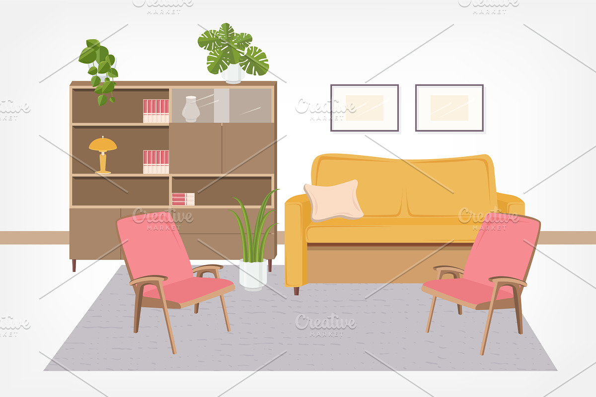 Retro interior, living room, a Decorative Illustration by Good Studio (Photo 8 of 12)