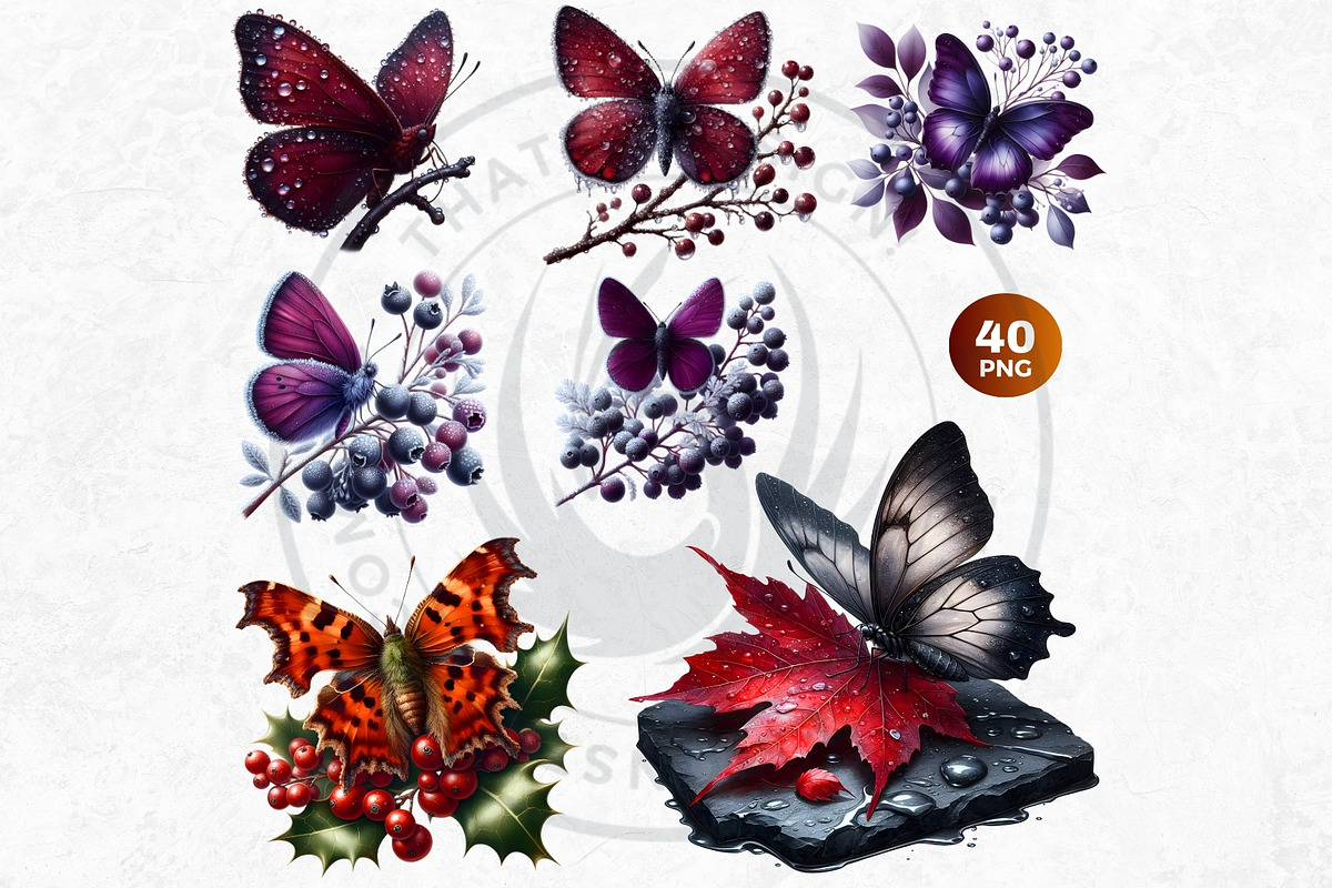 Autumn Butterfly and Flower Cliparts, an Animal Illustration by ThatsDesignArt (Photo 8 of 10)
