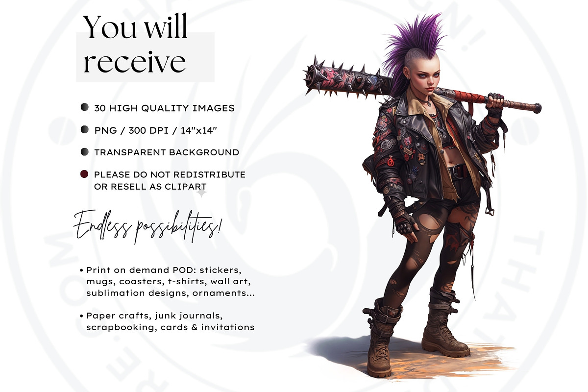 Wasteland Punk Character Clipart Set, a Decorative Illustration by ThatsDesignArt (Photo 2 of 10)