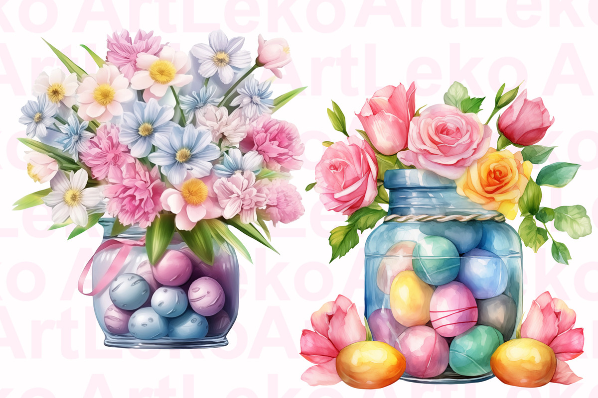 Easter Jars Watercolor Clipart, a Decorative Illustration by LekoArt (Photo 7 of 9)