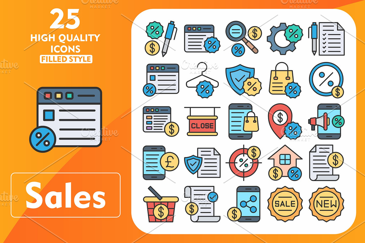 25 Sales Line Filled Icons, an Icon by Pexelpy