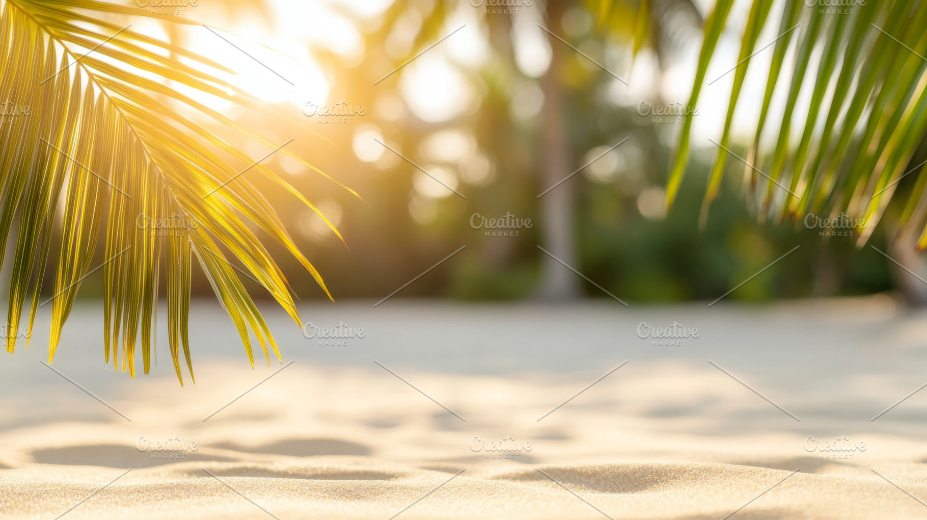 Beautiful background of exotic tropical beach with palm trees an, a Photo by Dvoevnore photos