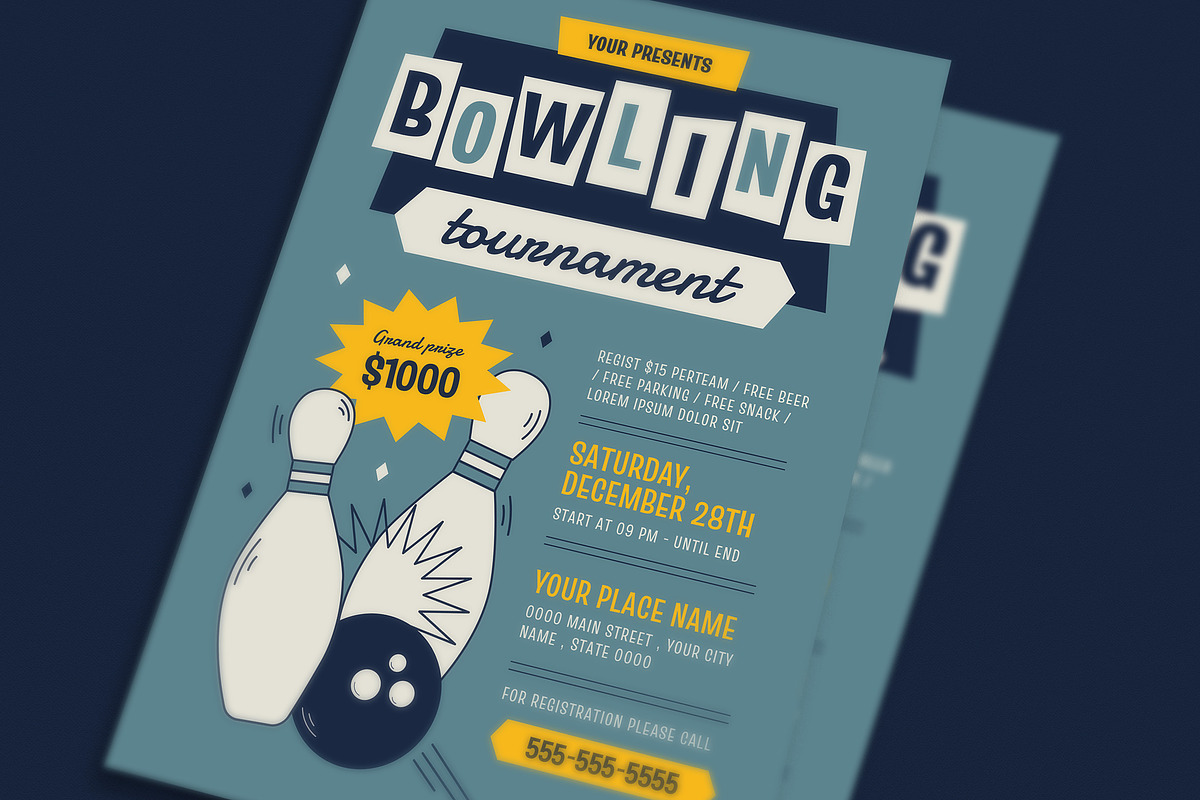 Retro Bowling Tournament Flyer, a Flyer Template by VectorVactory (Photo 2 of 3)
