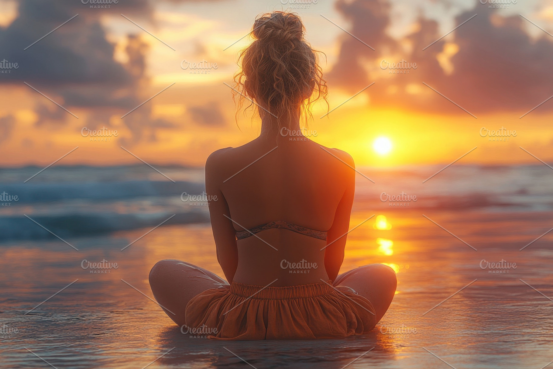 Sunset meditation on the beach creat, a Photo by Tanuart