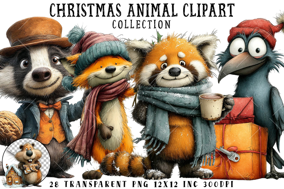 Christmas Animal Clipart, an Illustration by OK Design (Photo 1 of 6)