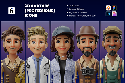 3D Character (Professions) Icon Set, a Characters & Person 3D Model by Flat Icons