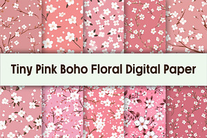 Tiny Pink Boho Floral Digital Paper