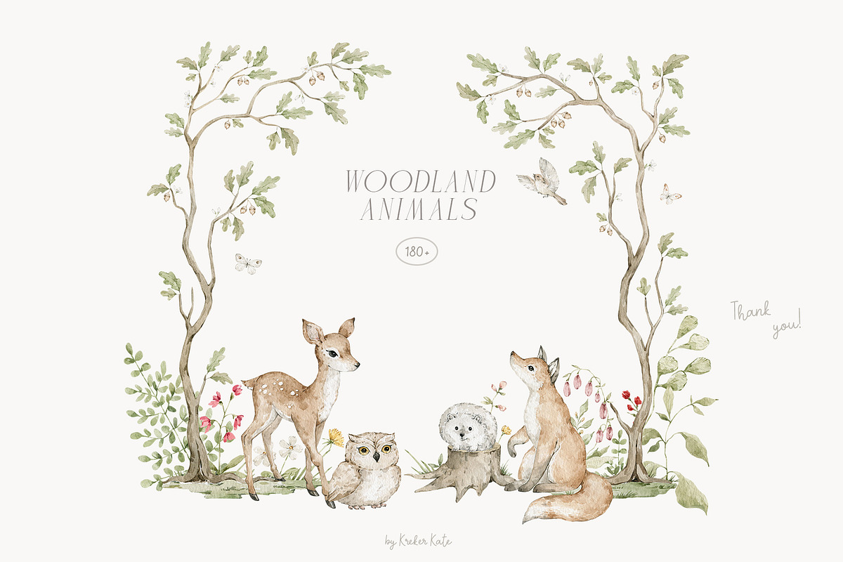 Woodland Animals Watercolor Forest, an Animal Illustration by Kreker Kate (Photo 12 of 12)