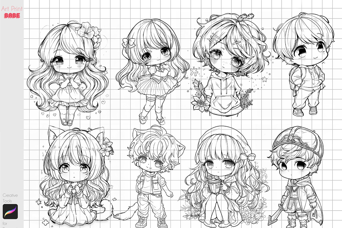 Procreate Chibi Pose Draw Coloring, a Brush Add-On by ArtPrintBabe (Photo 3 of 3)