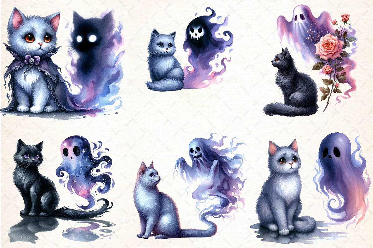 Halloween Cat And Smoky Ghost Clipar, an Illustration by DreamCafeArt (Photo 3 of 7)