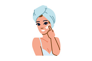 Smiling woman applying cream on face, an Object Illustration by pikepicture