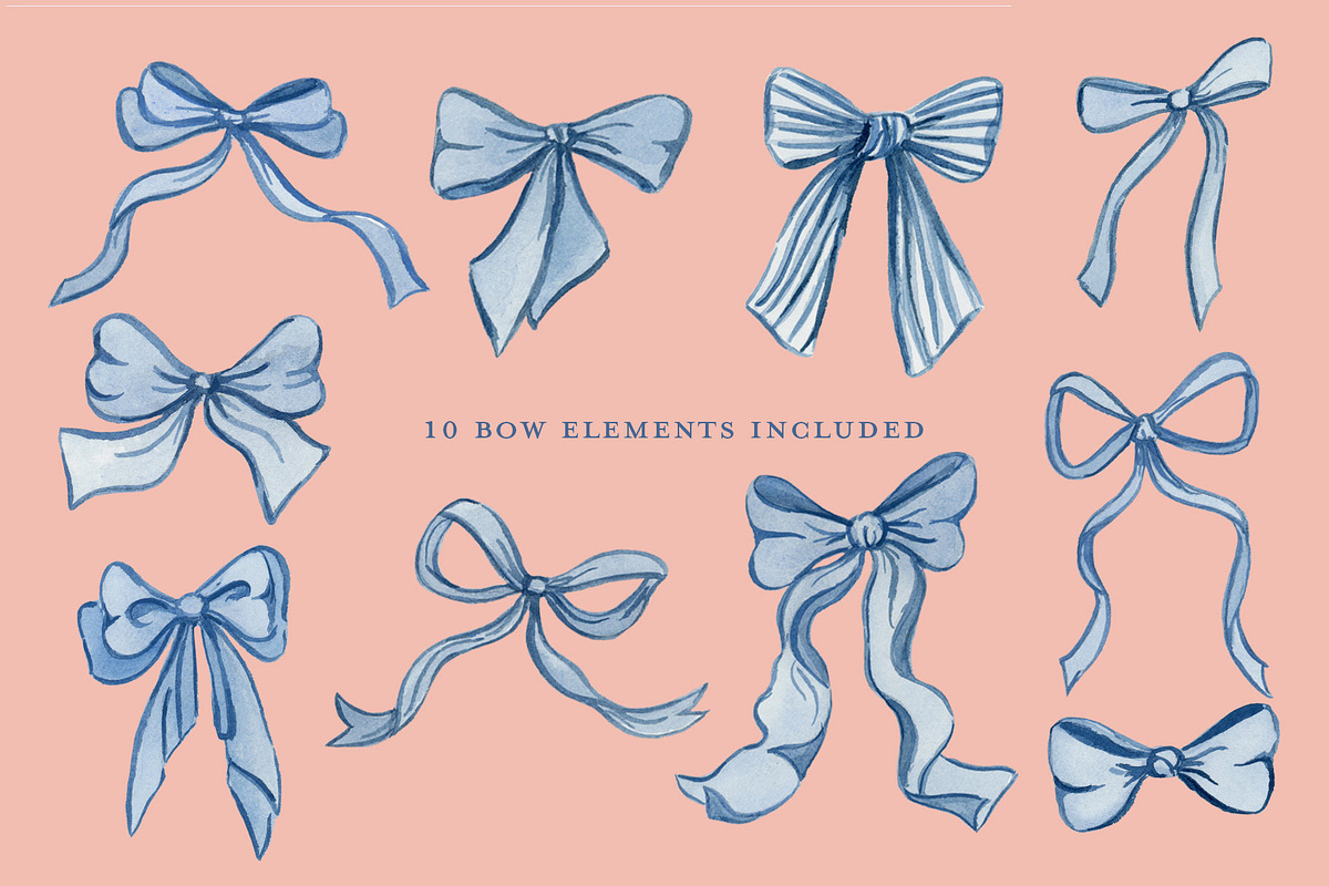 Watercolor Illustration Blue Bows, a Decorative Illustration by Lavender And Sea (Photo 4 of 4)