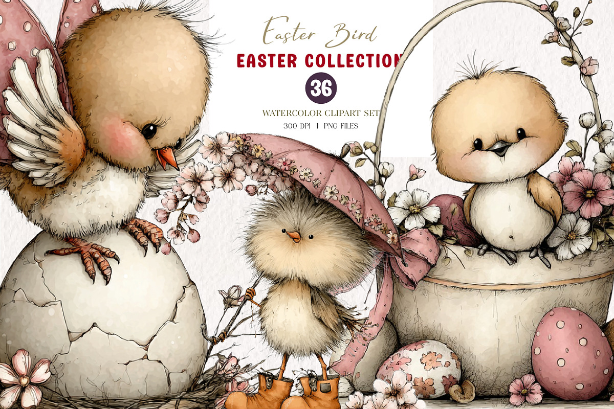 Whimsical Easter Bird Clip Art, an Illustration by CreationArt (Photo 1 of 7)