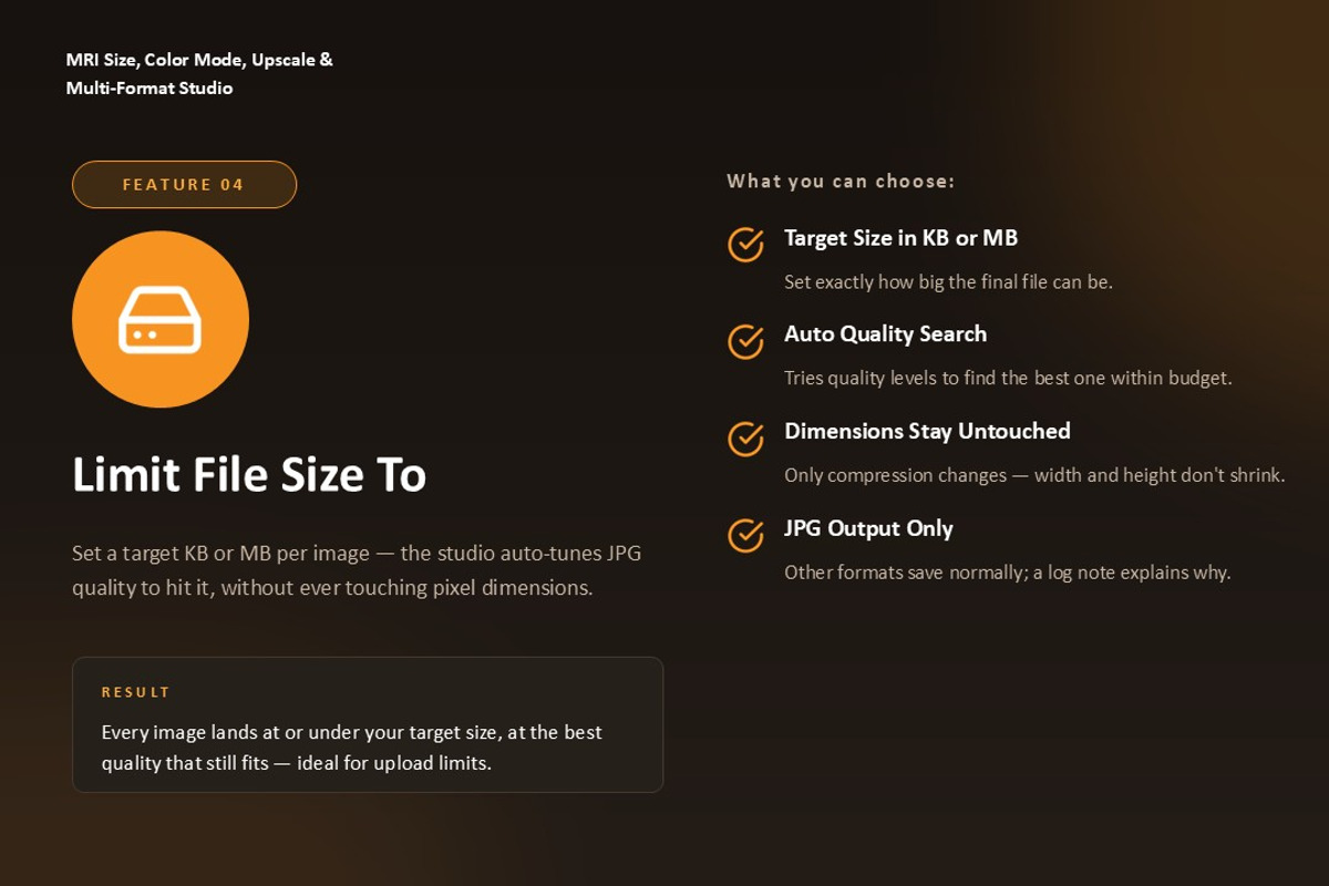 Batch Resize, Color Convert Script, a Plug-in Add-On by MRI STUDIO (Photo 7 of 11)