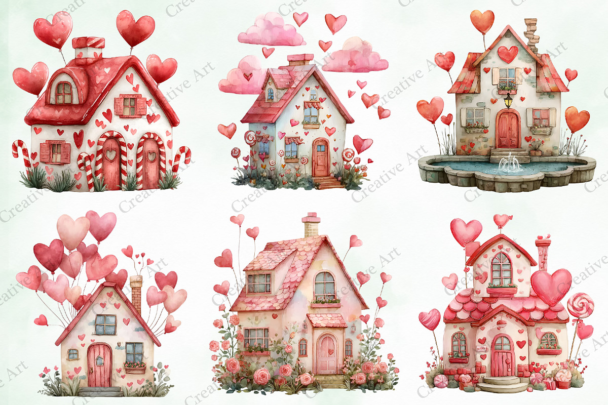 Watercolor Valentine House Clipart, an Illustration by Creative Art (Photo 5 of 9)