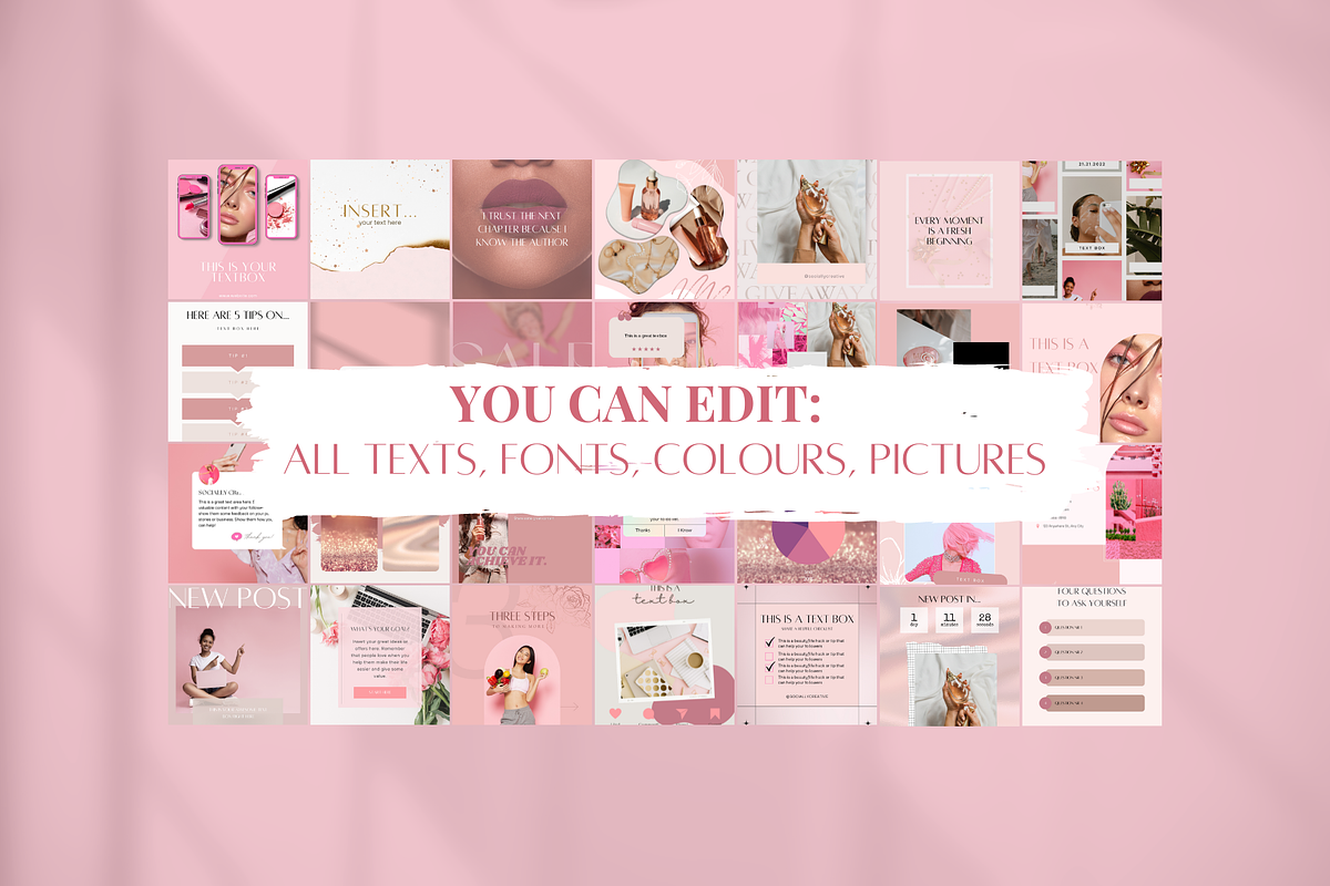 120 Pink Instagram Templates, a Social Media Template by SociallyyCreative (Photo 3 of 8)
