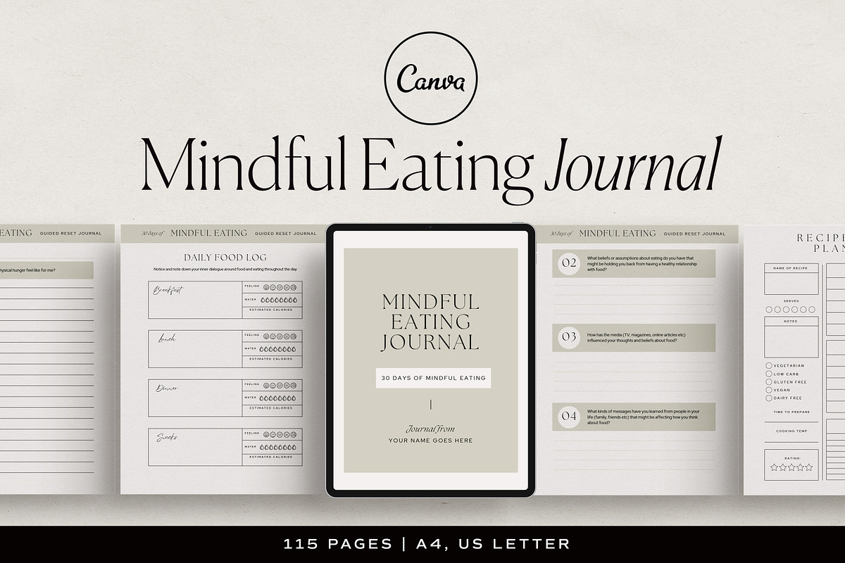 Mindful Eating Journal Template, a Presentation Template by HelloKarla (Photo 1 of 6)