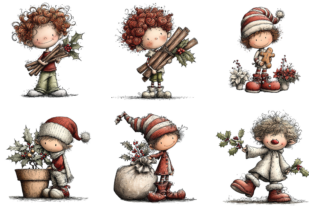 Whimsical Christmas Elf Boy Clipart, an Illustration by CraftArtStudio (Photo 5 of 6)