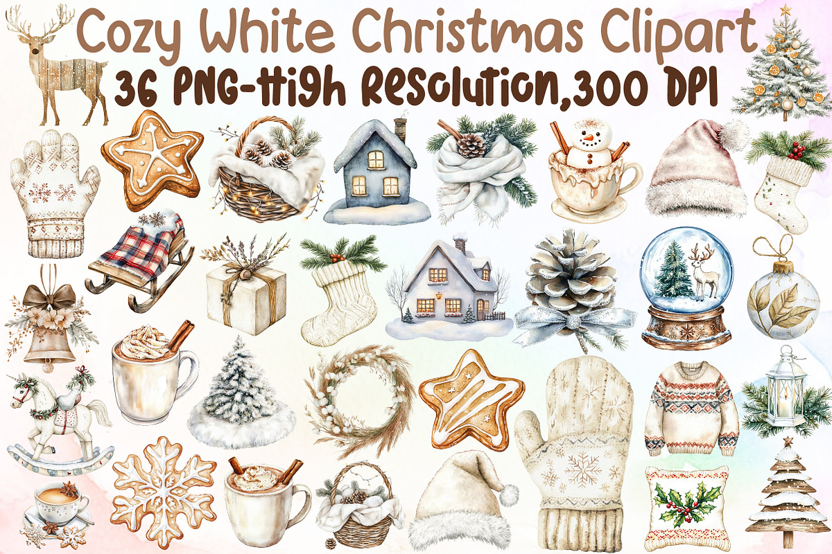 Cozy White Christmas Clipart Set, an Illustration by Sublimation Artist (Photo 1 of 6)