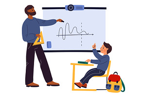 Cartoon school teacher. Math lesson, an Education Illustration by Vectorbuum