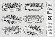 Rose Floral Ribbon Banner Bundle, an Illustration by Actual Pixel (Thumbnail 1 of 9)