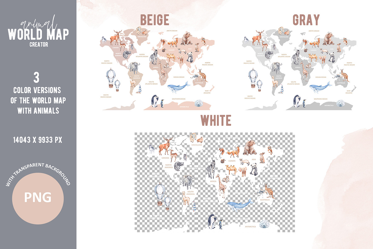 Animal World Map Creator 2, an Animal Illustration by VerAna (Photo 3 of 11)