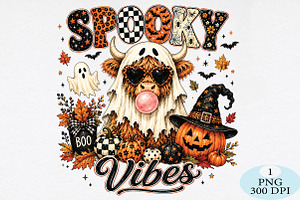 Spooky Vibes Highland Cow PNG