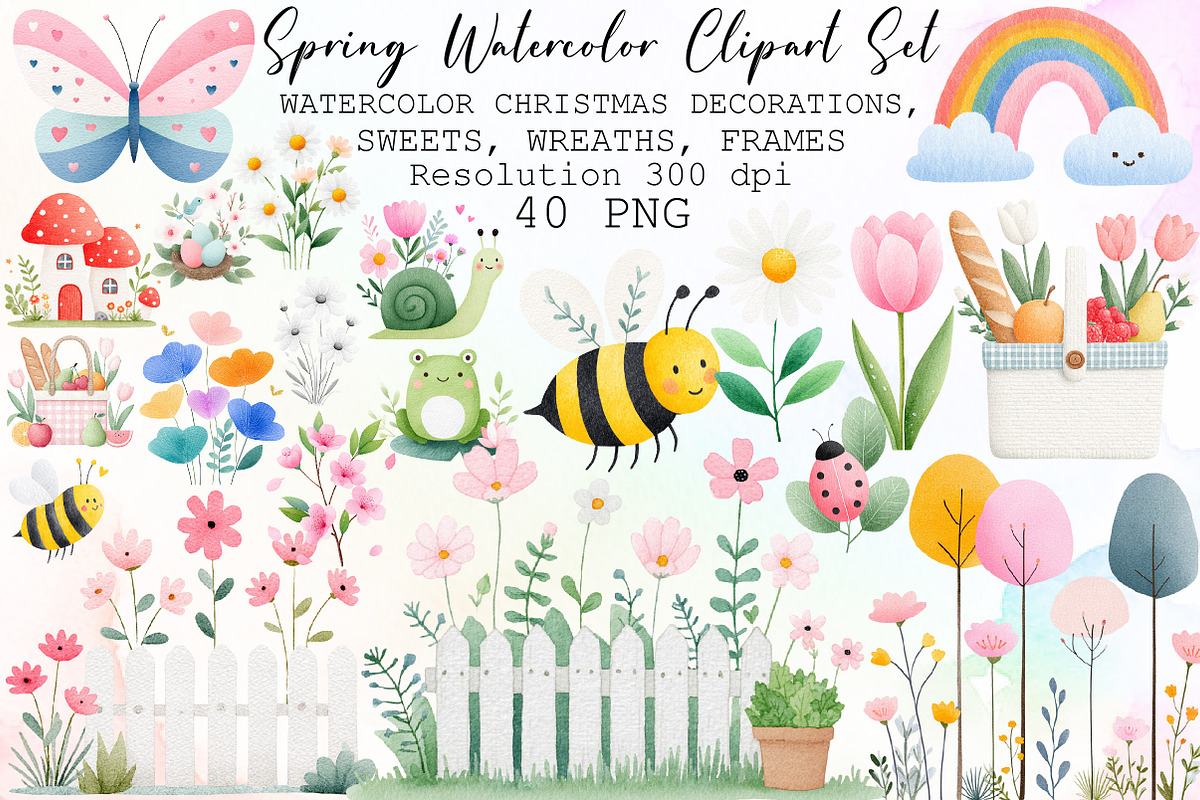 Spring Watercolor Clipart Set, an Illustration by Sublimation Artist (Photo 1 of 6)