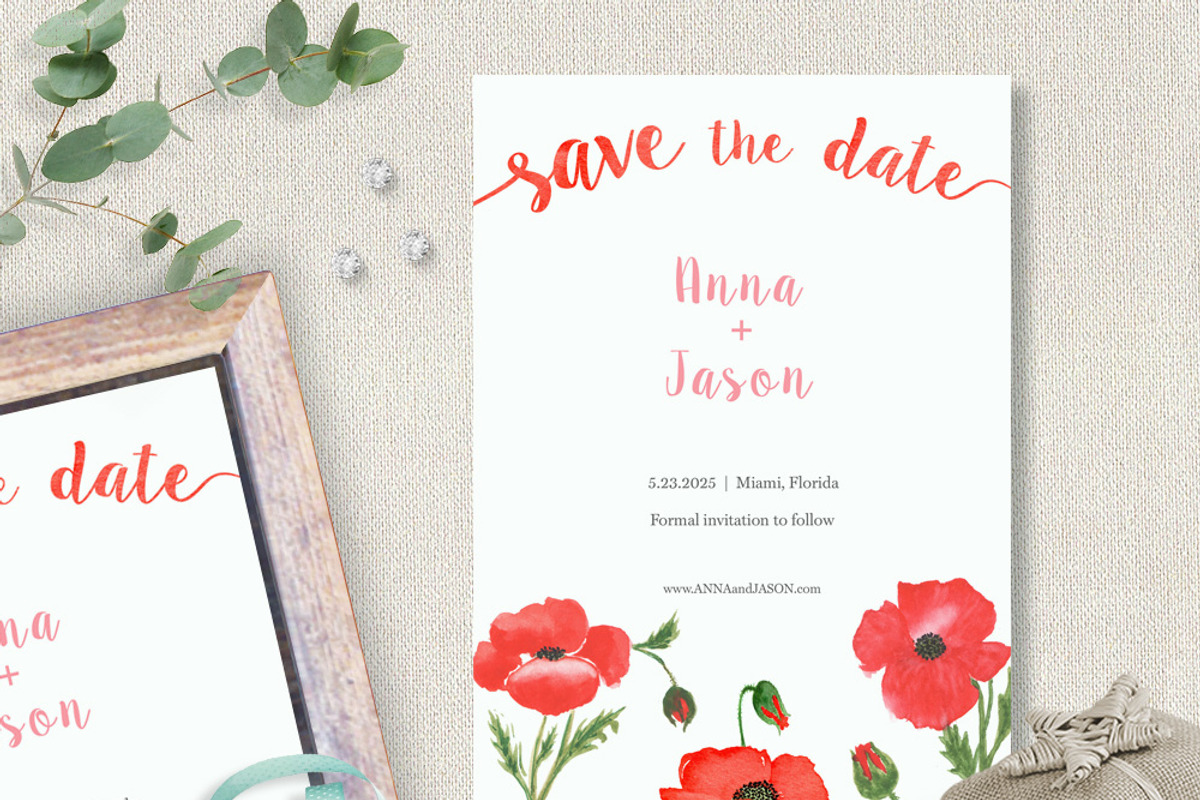 Poppy Flower Watercolor Wedding Set, an Invitation Template by Love Design (Photo 5 of 14)