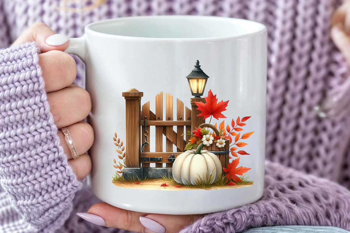 Watercolor Fall Pumpkin Fence Clipar, an Illustration by Rose Art (Photo 6 of 7)