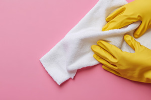 Hands in Yellow Gloves Cleaning with a White Towel, an Abstract Photo by Natalia Klenova's Shop