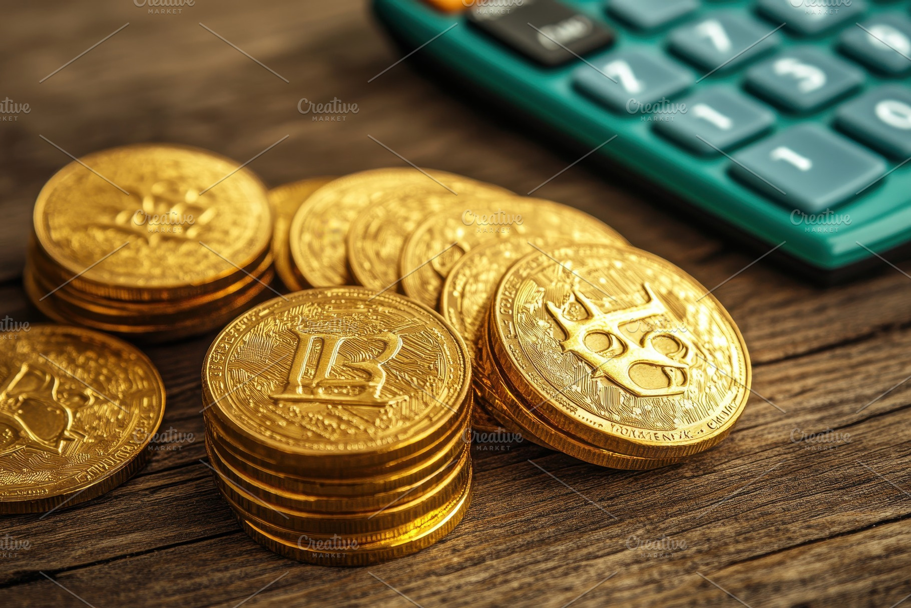 Closeup view of stacked golden coins, a Photo by Pavel_design