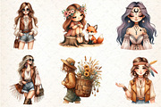 Tribal Girl, Boho Clipart, Bohemian, an Illustration by DreamCafeArt (Thumbnail 2 of 6)