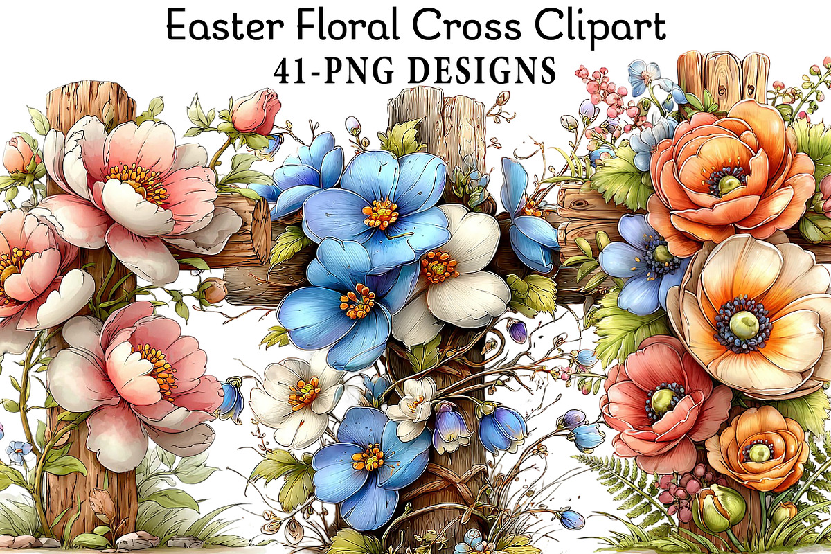 Easter Floral Cross Clipart, an Illustration by Daily.Designs (Photo 1 of 8)
