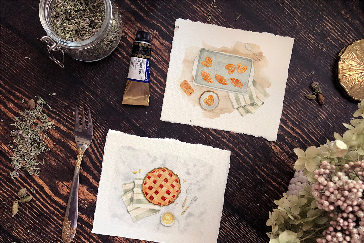 Baking at home - watercolor clipart, an Illustration by Julia M. Watercolor (Photo 3 of 12)